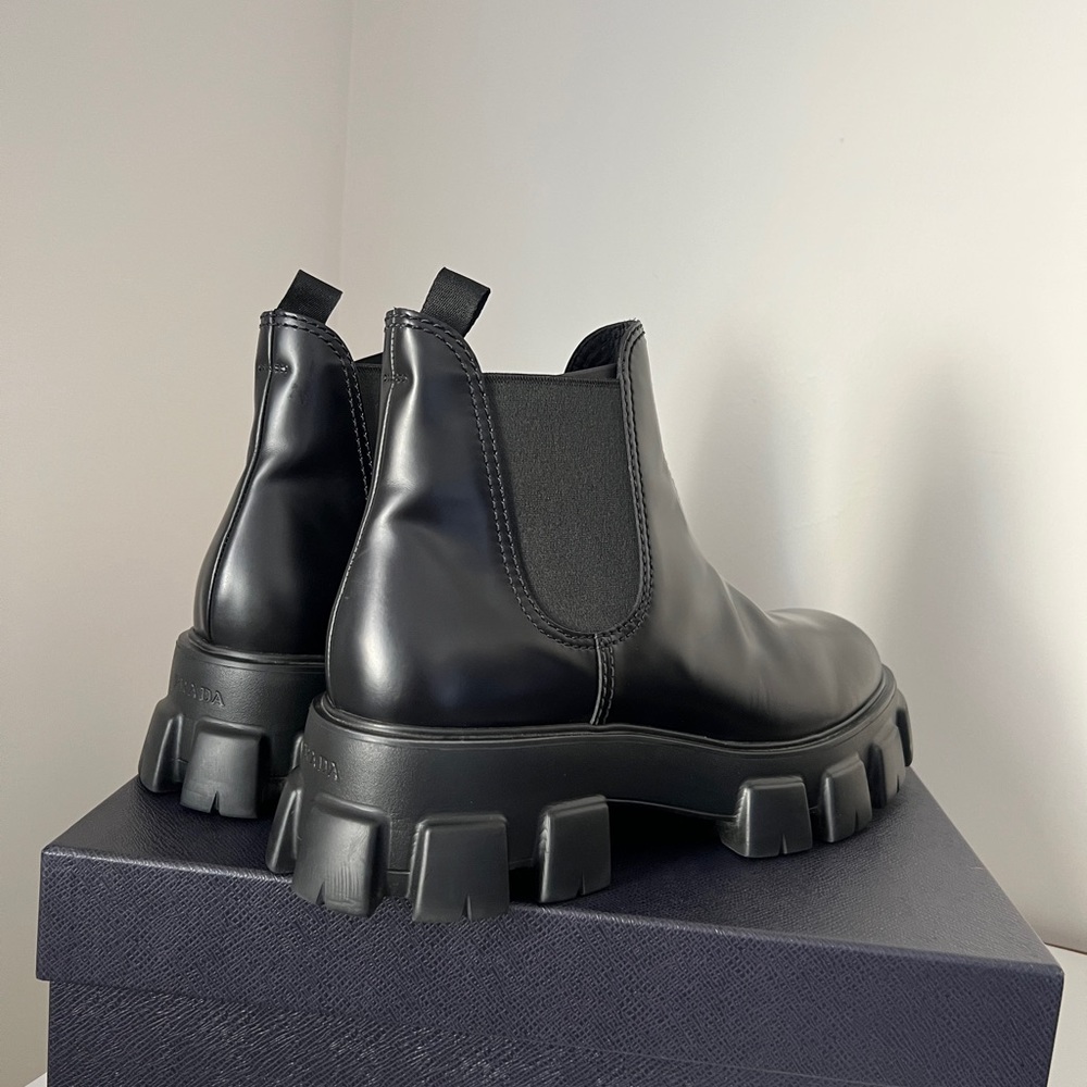 Prada Monolith Brushed Leather Chelsea Boots - Picture 4 of 8